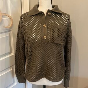 Olive Green Knit Sweater with Button Details